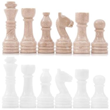 Imagem de Marble Chess Pieces Verona and White 3.5" Inch King Figures Handmade 32 Chess Figures - Suitable for 15-20 Inch Chess Game - Board Games