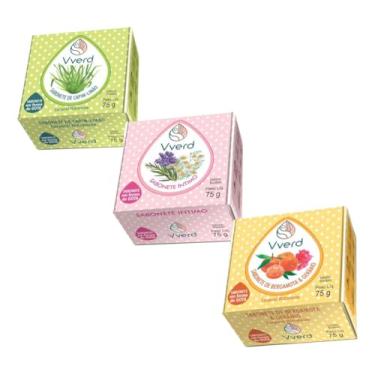 Imagem de Kit 3 Sabonetes Em Barra Vegano Capim Limão Gerânio E Sabonete Íntimo Vverd