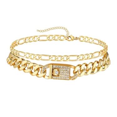 Imagem de Tornozeleiras femininas de ouro 14 quilates, impermeável, com strass, corrente de elos cubanos, joia de praia para mulheres, One Size, Aço inoxidável, Sem Pedra Preciosa