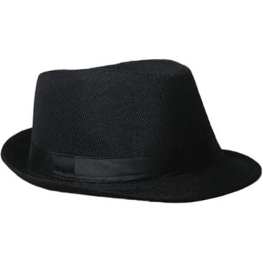 Imagem de Soffpjy 1920s Men Fedora Hat Accessories 20s Men Gangster costume Short Brim Summer Beach Sun Hat (Black, 58cm)