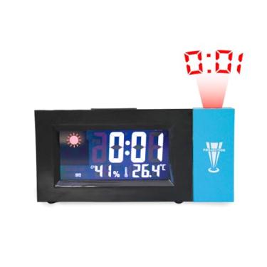 Imagem de Relógio Despertador Digital LED com Projetor de Hora, Display LCD, Termômetro, 16,5 x 8cm, Preto