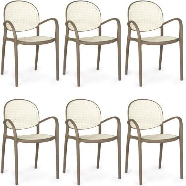 Imagem de Kit 6 Cadeiras De Jantar Roma Com Braço Para Sala E Cozinha - Branco-cinza Escuro
