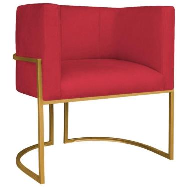 Imagem de Poltrona Decorativa Luna Base De Ferro Dourado Suede Cor Vermelho