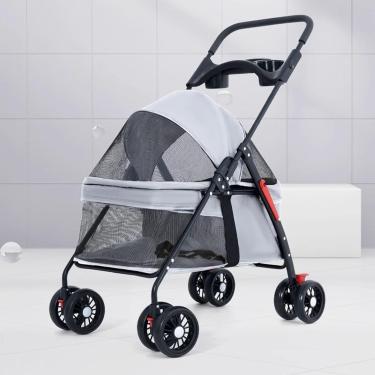 Imagem de Carrinho De Estimação, Carrinho De Cachorro Até 15 Kg Dobrável, Carrinho De Estimação, Dobrável, Respirável E Rede Visível Para Dobrar O Ano Todo Com Um Clique, White