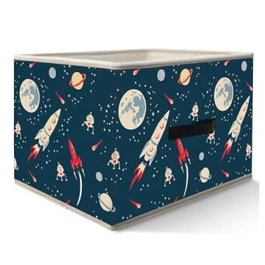 Imagem de Nogrit Caixa de armazenamento de foguete espacial dirigível, caixa de brinquedos para meninos, espaço sideral, cósmico, cestas dobráveis, recipiente organizador com alças para crianças, meninos