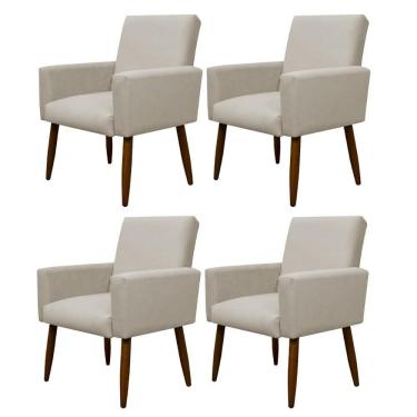 Imagem de Kit 4 Poltronas Para Sala Pés De Madeira Nina Bege