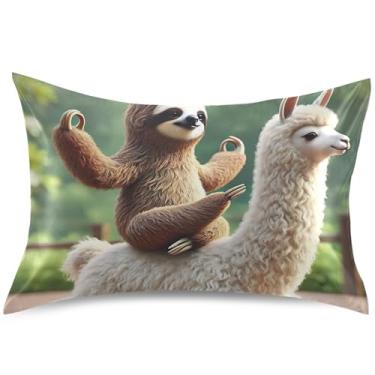 Imagem de Cute Sloth Yoga Lhama Cetim Fronhas Impressas Refrescantes Capas de Travesseiro King Queen Padrão Fronhas Sleepy Pillows, King Size, 101,6 cm x 50,8 cm