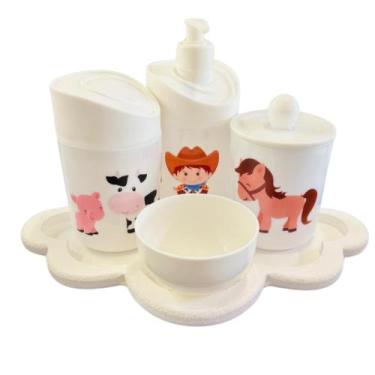 Imagem de Kit Higiene Baby Fazendinha Menino c/bandeja em MDF - Dóia Kids, Nuvem