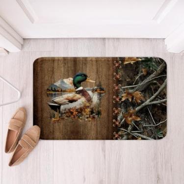 Imagem de Erosebridal Tapetes de banheiro Camo Mallard 50,8 cm x 81,3 cm para crianças, meninos, meninas, antiderrapante, caça, cabana, campo, vida selvagem, floresta, padrão de árvore, acessórios de banheiro