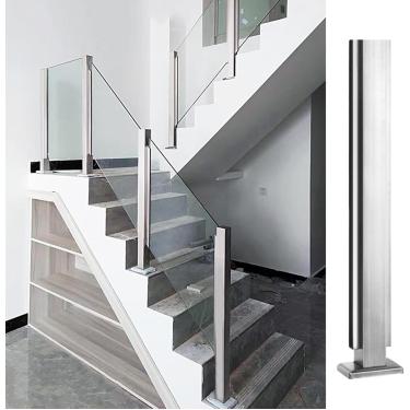 Imagem de Postes De Corrimão De Vidro Para Escadas Internas, Postes De Balaustradas De Deck De Aço Inoxidável Para Guarda-corpos De Varanda Gazebo Escada Externa, Com Fend, Middle Post, 95cm/37.4in