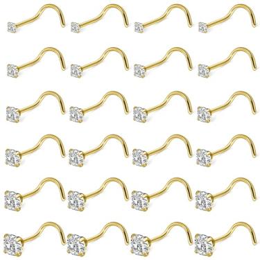 Imagem de Kridzisw Piercing de nariz 18G, 20G, 22G, aço inoxidável, zircônia cúbica, piercing de narina, joia para mulheres e homens, tamanho CZ 1,5 mm, 2,5 mm, 3 mm, 3,5 mm, 4 mm, 24 peças, Metal, Cristal