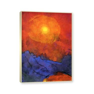Imagem de NHLDZYH Moldura dourada champanhe. Impressões em tela famosas, (Sunset sobre montanhas azuis) de Emil Nolde, quadros de pinturas famosas, impressão quadros abstratos sobre tela. 50x70cm