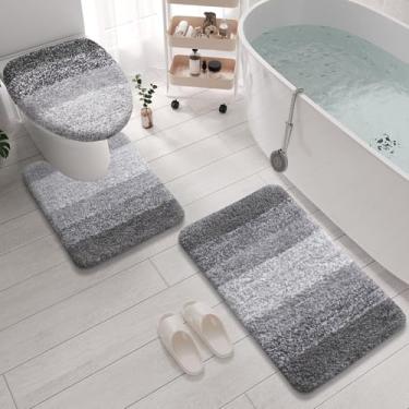 Imagem de Arotive Tapetes de banheiro de microfibra 3 peças com tampa de vaso sanitário, tapete de banho macio e absorvente, antiderrapante, lavável na máquina tapetes de banheiro (61 x 40 + 60 x 50 + 43 x 38