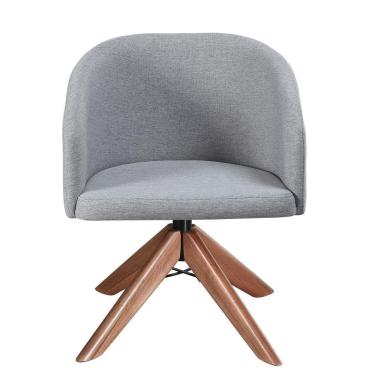 Imagem de Poltrona Estofada Com Base Giratória Em Madeira Maciça – Zara Exclusiva Linho Cinza