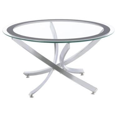 Imagem de Coaster Home Furnishings Brooke - Vidro e metal - Mesa de centro redonda com tampo de vidro transparente, pernas cromadas cruzadas, acabamento preto - estilo contemporâneo - sala de estar - 90 cm