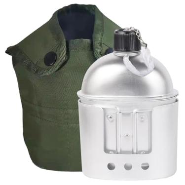 Imagem de Cantina de metal, cantina de metal 900 ml anodizada com copo de 600 ml, fogão e bolsa de armazenamento, portátil para acampamento, sobrevivência, ao ar livre