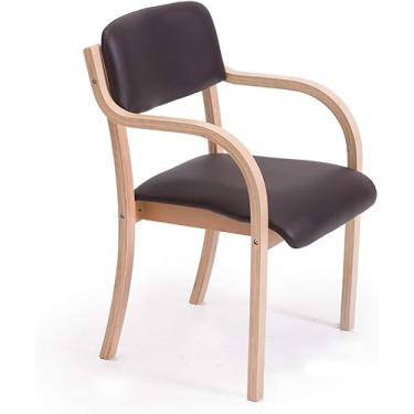 Imagem de Cadeira De Jantar De Madeira Maciça De Estilo Nórdico, Cadeira De Estudo Única Minimalista Moderna Com Braços Costas Abertas Poltronas Ergonômicas, Log + Brown Pvc, one size