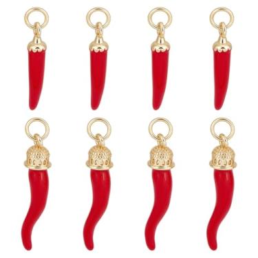 Imagem de PH PandaHall 8 peças, 2 estilos, pingentes de pimenta chili com haste banhada a ouro 18 k esmaltado, pingentes de corno italiano, mini pimenta quente para brincos, colar, joias, 0,8 a 2,5 cm