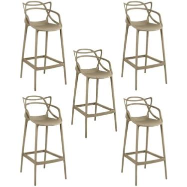 Imagem de Kit 5 Banqueta Alta Allegra com Encosto Design Cozinha/bancada - Nude