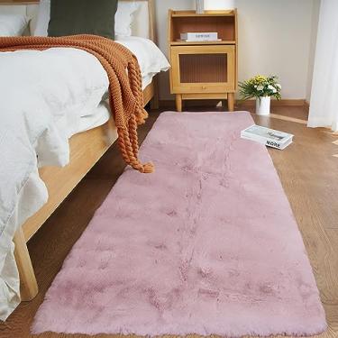 Imagem de Ghouse Tapete ultramacio de pele de coelho sintético, lavável à máquina para quarto, tapetes fofos para sala de estar, tapete sem queda de pele de carneiro tapetes rosa 7 x 2 m