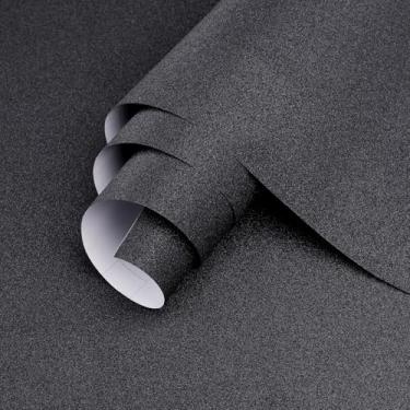 Imagem de wishFIRE Papel de parede com glitter preto 43,9 cm x 304,8 cm papel de contato brilhante papel de embrulho removível autoadesivo brilhante DIY decorativo para quarto sala de estar