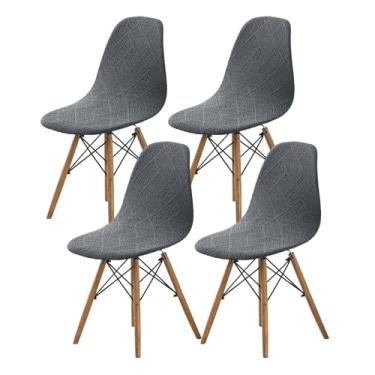 Imagem de HAOYONG Capas de cadeira de jantar modernas de meados do século, capa de cadeira estampada sem braços, capas elásticas para cozinha, escritório, sala de jantar e sala de estar (conjunto com 4)