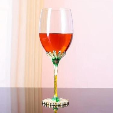 Imagem de Copo De Vinho Branco Vermelho Elegante Floral Artesanal Vidro Crisânte