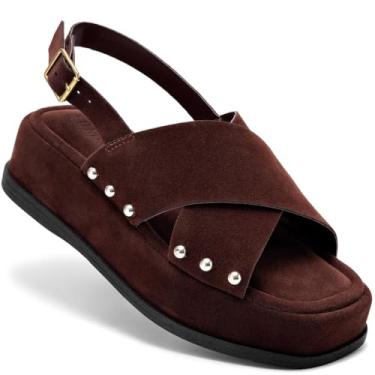Imagem de Sandália Feminina Lumiss Flatform Camurça Rebite Confortável marrom34