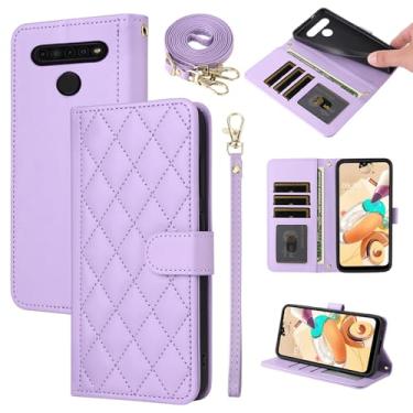 Imagem de Furiet Argyle Capa carteira para LG K61/Q61/K51S/K41S com alça de ombro destacável, compartimentos para cartões, bolsa fólio, acessórios de couro PU de luxo para K 61 51S 41S 41S feminino masculino