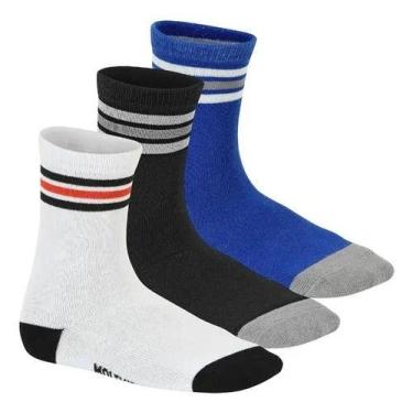 Imagem de Kit Meia Molekinho Infantil Meninos, Azul, Preto, Branco, 28/33