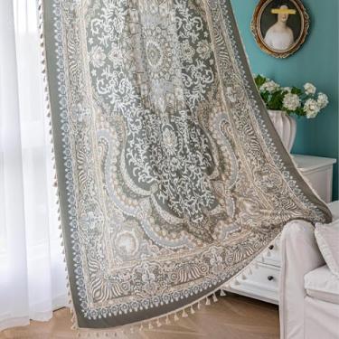 Imagem de Erbnaryx Cortinas estampadas artesanais populares para sala de estar, 182 cm, cortinas indianas hippie boêmia de 182 cm, filtro de luz com bolso para varão, 2 painéis, verde