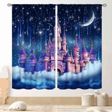 Imagem de Cortinas de castelo de princesa para meninas, fantasia mágica castelo noite nuvem conto de fadas sonhando mundo blackout cortina tratamentos para crianças quarto de bebê sala de estar berçário