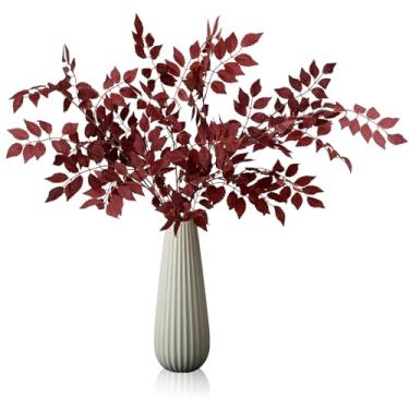 Imagem de JarThenaAMCS Pacote com 4 unidades de outono Cimicifuga ramo artificial de ameixa sintética Cimicifuga Ramosa folhas caule planta de seda spray de outono sintético para vaso mesa de casamento