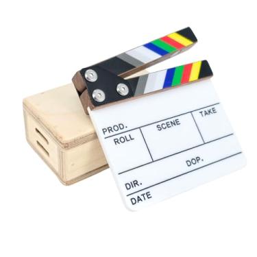 Imagem de L-toctck Combo de mini filme ardósia e caixa de maçã - Lembrança de equipe de filmes de madeira, decoração de mesa colecionável para cineastas, entusiastas da fotografia