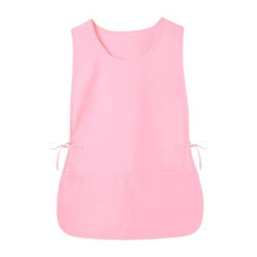 Imagem de YWJLQH de bata, sapateiro, gravatas laterais, 2 bolsos fundos, garçom, babador alto, para barbeiro, salão de pintura, floricultura, manicure, Rosa