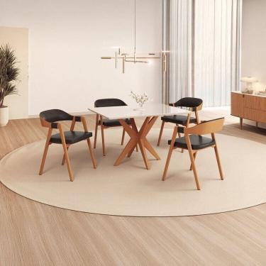 Imagem de Conjunto Sala de Jantar com Tampo de Vidro Donna 4 Cadeiras Gaia Courino Mel Natural/Off White/Preto