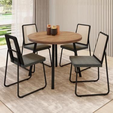 Imagem de Conjunto Sala de Jantar 4 Cadeiras Varese Carraro Nogal e Preto