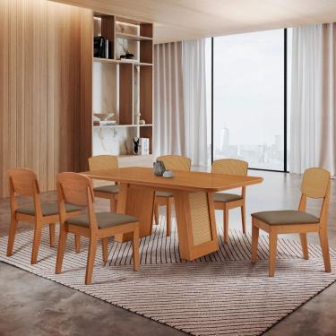 Imagem de Mesa Carolina 180 Tampo MDF Canto Copo 6 Cadeiras Copper Premium Moderna Mobilia