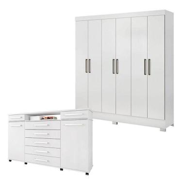 Imagem de Cômoda London E Guarda Roupa Casal Prático Branco - Demóbile