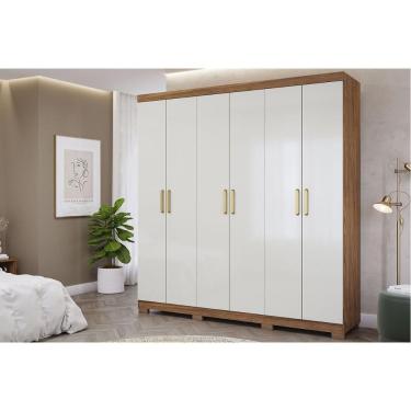 Imagem de Guarda Roupa Casal 6 Portas e 3 Gavetas c/ Espelho Interno Clara Cinamomo/Off White - Panan