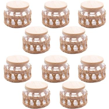 Imagem de Kit 10 Potes Herméticos Vidro Sisal Tampa Madeira 350ml Wolff para Mantimentos Temperos