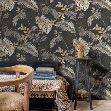 Imagem de Papel De Parede Ciara Folhagem Preto A64303