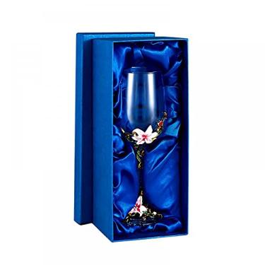 Imagem de Taças de vinho esmaltadas transparentes feitas à mão taças de champanhe conjunto de taças de vinho tinto taças florais (rosa individual + caixa de presente)