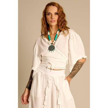 Imagem de Cropped Transpassado Com Babadinhos Branco Yacamim A30-Feminino