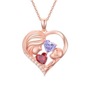 Imagem de Zoeniya Colar com pingente de coração banhado a ouro rosa para mãe e filha com 12 meses, presentes de dia das mães para mãe, pedra do mês de nascimento, joia de aniversário para mãe, esposa, namorada