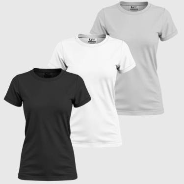 Imagem de Kit 3 Blusinhas Femininas Camiseta Basica 100% Algodão Gola Redonda Fa