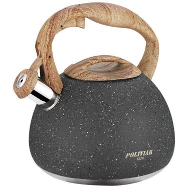 Imagem de Poliviar Tea Kettle, 2.7 Quart Natural Stone Finish with Wood Pattern Handle Loud Whistle Food Grade Stainless Steel Teapot, Anti Hot