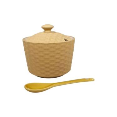 Imagem de Açucareiro Porcelana 290ml com Tampa e Colher - Textura Rattan Bege