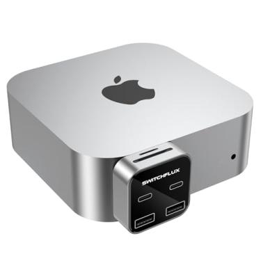 Imagem de SWITCHFLUX Dock Mac Mini M4 com adaptadores duplos de 10 Gbps, USB C de 10 Gbps × 2, 10 Gbps USB A × 2, leitor de cartão SD/TF 3.0, hub 6 em 1 de transferência de dados de alta velocidade para Mac