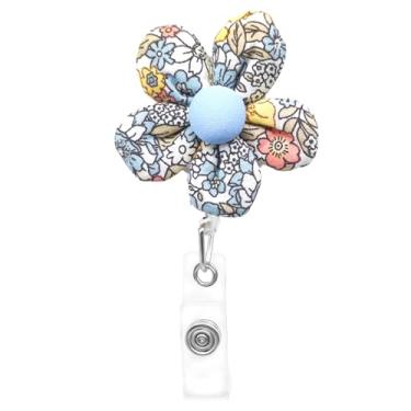 Imagem de Carretel de crachá de flor, clipe retrátil, carretéis florais fofos para crachá decorativo, margarida, clipe de identificação para enfermeiras, assistentes médicas, hospitais, mulheres - flores azuis